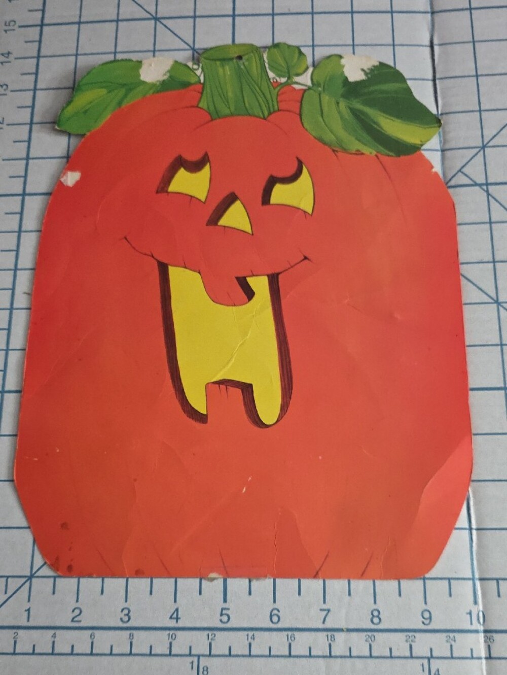 Orange Pumpkin Wall Decoration with Green Leaf Accents, Die-cut, Vintage - Picture 7 of 12